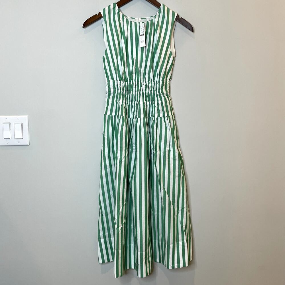 J.Crew Hyacinth Dress Striped Cotton Poplin Smocked Holiday CI932 Bright Clover - Picture 3 of 14